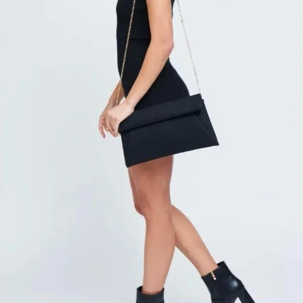 Elegant Black Clutch with Gold Chain